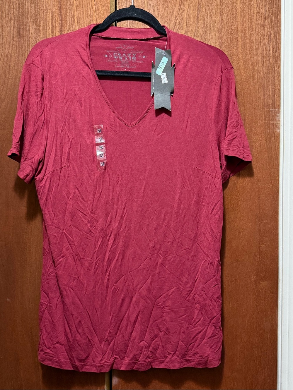 Women's Crazy Train V-Neck T‑Shirt in Deep Red